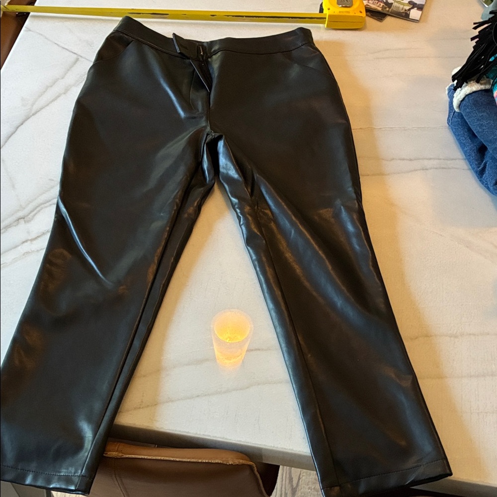 Women’s Soft Faux Black Leather Trouser Pants. - Picture 3 of 8